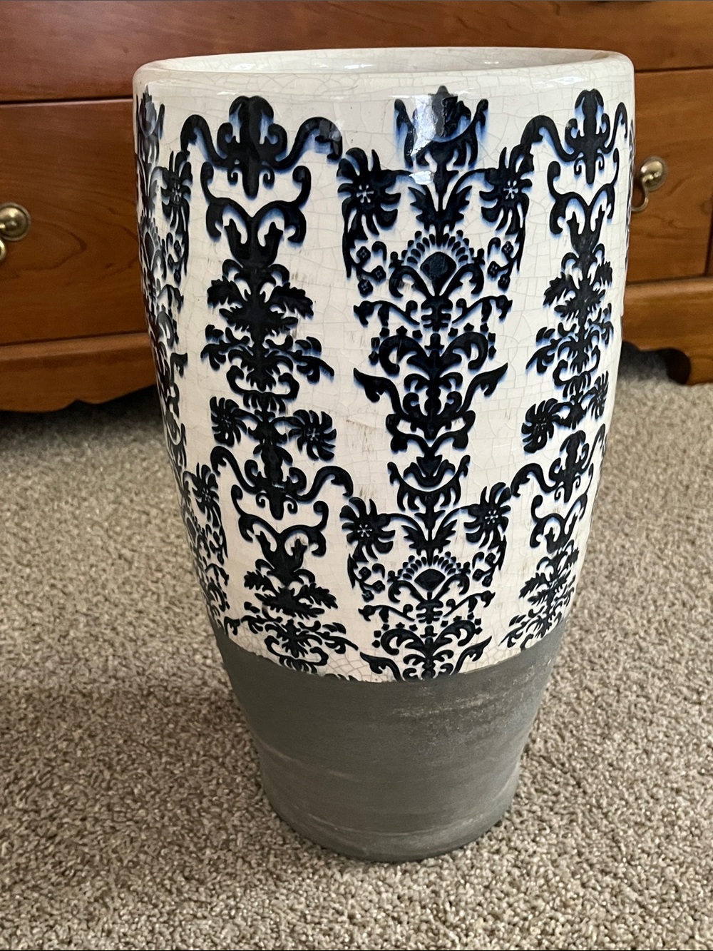 Pottery Barn White and Navy Crackle Ceramic Accent Vase